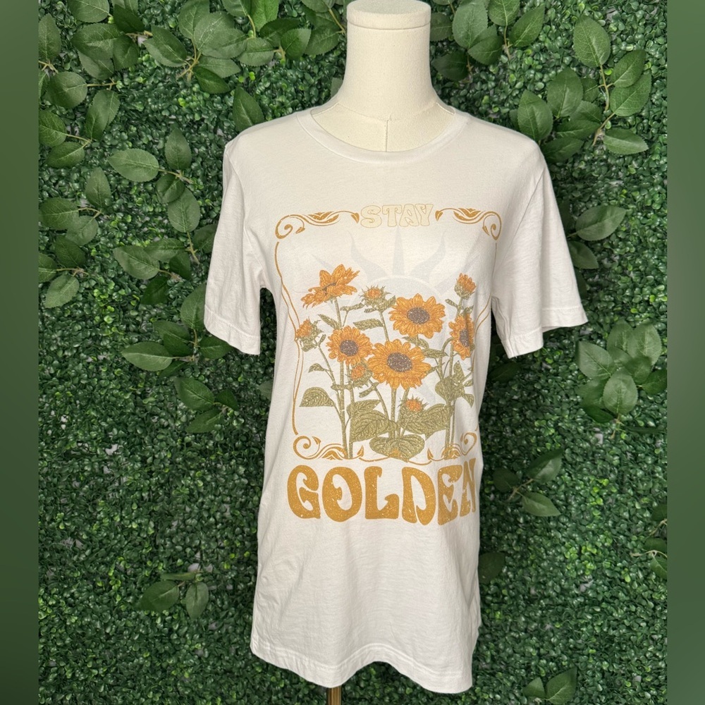 White Cotton Tee with Sunflower Print
